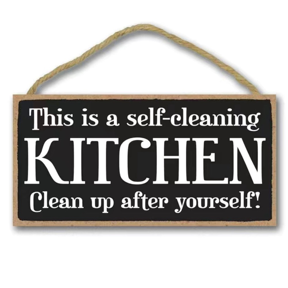 Kitchen Sign “This Is A Self Cleaning Kitchen Hanging Wall Art Decorative Wood